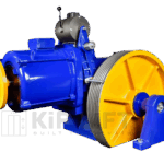 KL-CME-GM-A114 geared elevator motor with 1:1 suspension, Ø580–700 mm pulleys, 960–3680 kg capacity