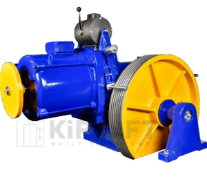 KL-CME-GM-A114 geared elevator motor with 1:1 suspension, Ø580–700 mm pulleys, 960–3680 kg capacity
