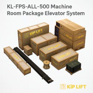 KL-FPS-ALL-500 complete machine-room elevator package system with full mechanical, electrical, and safety components.